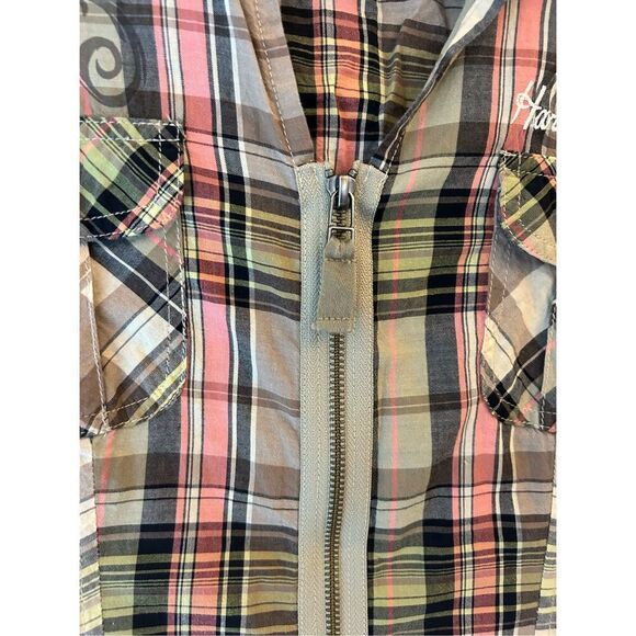 VTG Y2K Harley Davidson Madras Plaid Appliqué Full Zip Shirt Jacket sz M shacket - Picture 5 of 10